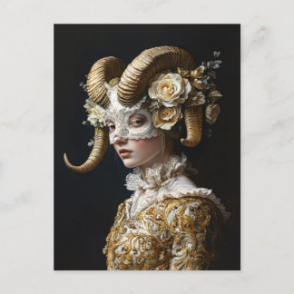 Verziertes Ram Mask Masquerade Kostüm Postkarte