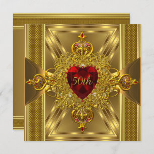 verziertes Red Jeweled Heart Gold zum 50. Jahresta Einladung