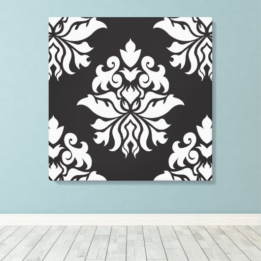 Verziertes Repetiermuster für Damask - schwarz wei Leinwanddruck (Insitu (Holzboden))
