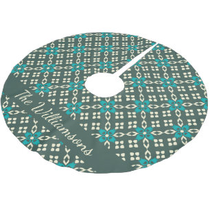 Verziertes Retro Muster Emerald Green Personalisie Polyester Weihnachtsbaumdecke