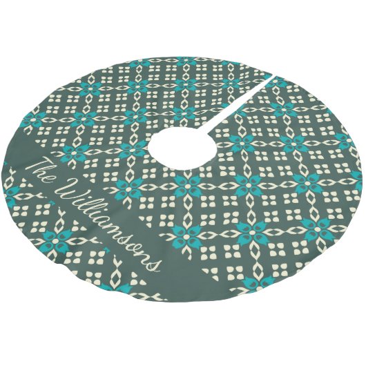 Verziertes Retro Muster Emerald Green Personalisie Polyester Weihnachtsbaumdecke (Schrägansicht)