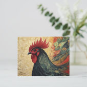 Verziertes Rooster-Portrait Postkarte (Stehend Vorderseite)