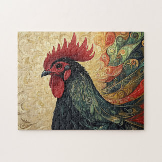 Verziertes Rooster-Portrait Puzzle