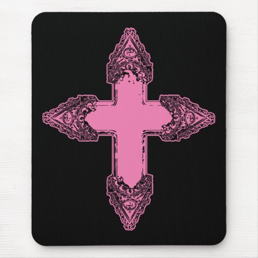 Verziertes rosa Gothic Cross Mousepad (Vorne)