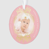 Verziertes Rosa u. das erste Weihnachten des Babys Ornament (Vorderseite)