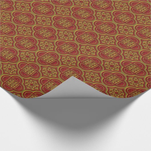 Verziertes Rot- und Gold Brocade-Wrapping-Papier Geschenkpapier (Ecke)