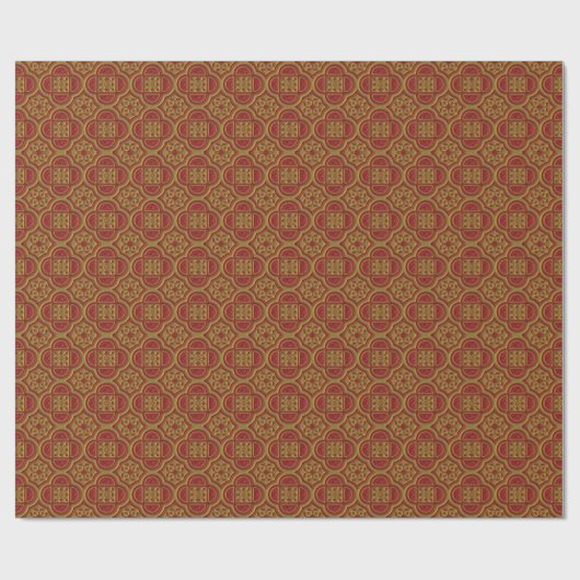 Verziertes Rot- und Gold Brocade-Wrapping-Papier Geschenkpapier (Flach)
