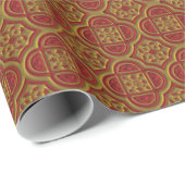 Verziertes Rot- und Gold Brocade-Wrapping-Papier Geschenkpapier (Rolleneckpunkt)