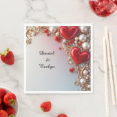 Verziertes Rotes Herz mit Gold und Perlen Serviette (Beispiel)