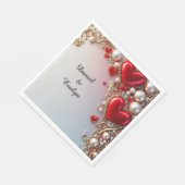 Verziertes Rotes Herz mit Gold und Perlen Serviette (Ecke)