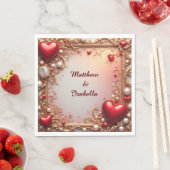 Verziertes Rotes Herz mit Gold und Perlen Serviette (Beispiel)
