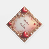 Verziertes Rotes Herz mit Gold und Perlen Serviette (Ecke)