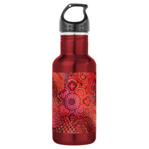 Verziertes rotes symmetrisches Paisleymuster Edelstahlflasche