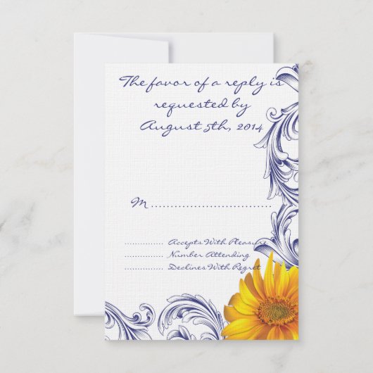 Verziertes Royal Blue and Yellow Sunflown UAWG RSVP Karte (Rückseite)