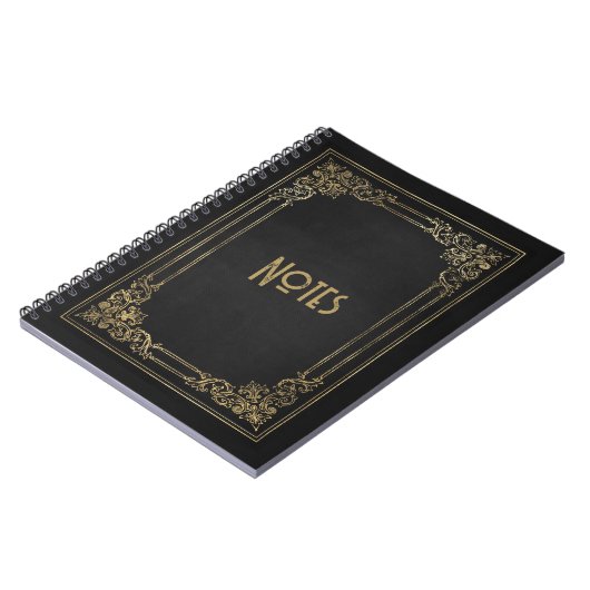 Verziertes Schwarz/Gold-Frame-Notebook Notizblock (Linke Seite)