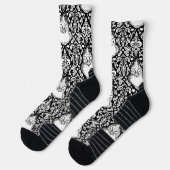 Verziertes Schwarz-Weiß-Muster Socken (Links)