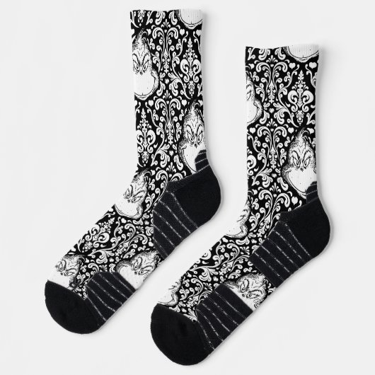 Verziertes Schwarz-Weiß-Muster Socken (Links)