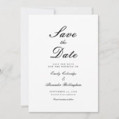 Verziertes Schwarz-weißes Skript Save the Date (Vorderseite)