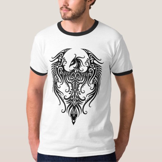 Verziertes schwarzes Stammes- Phoenix T-Shirt (Vorderseite)
