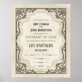 Verziertes Scroll Border Wedding Certificate Poster