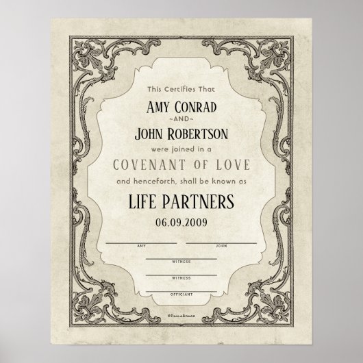 Verziertes Scroll Border Wedding Certificate Poster (Vorne)