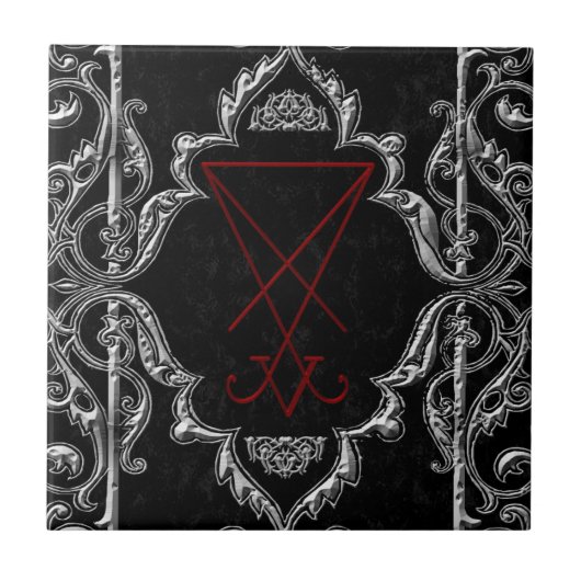 Verziertes Silver Lucifer Sigil Fliese (Vorderseite)