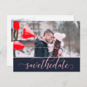 Verziertes Skript für Rosa und Navy, Save the Date Postkarte (Vorne/Hinten)