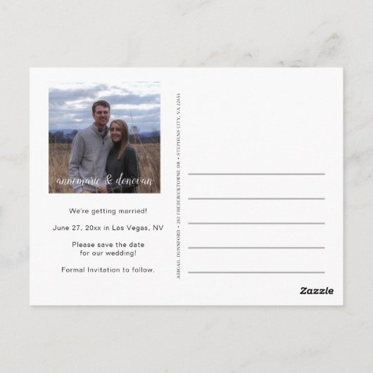 Verziertes Skript für Rosa und Navy, Save the Date Postkarte (Rückseite)