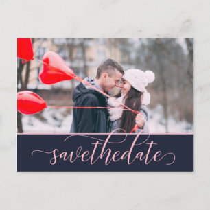 Verziertes Skript für Rosa und Navy, Save the Date Postkarte