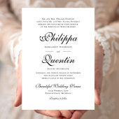 Verziertes Skript für Schwarz-Weiß-Hochzeit Einladung