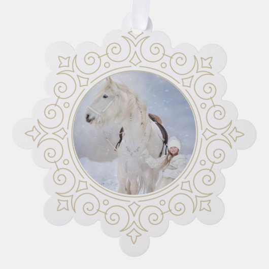 Verziertes Snowflake Foto Vielen Dank Ornament Karte (Vorderseite)