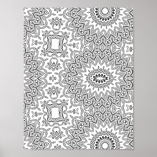 Verziertes Sonnenstrahlen-Mandala-Muster Malvorlag Poster (Vorne)
