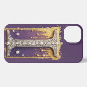 Verziertes Vergoldetes Monogramm I ✨ Perlen & Diam iPhone Hülle (Rückseite (Horizontal))