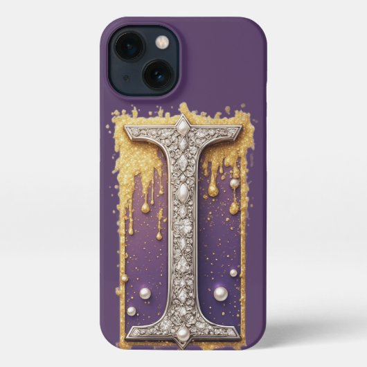 Verziertes Vergoldetes Monogramm I ✨ Perlen & Diam iPhone Hülle (Rückseite)