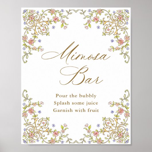 Verziertes Viktorianisches Grace Floral Mimosa Bar Poster (Vorne)