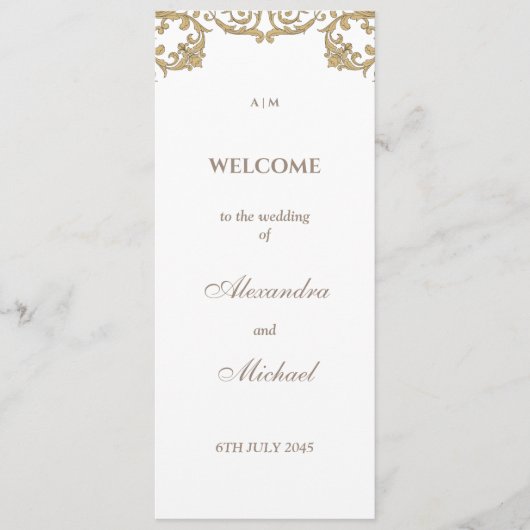 Verziertes Vintages Barock-Hochzeitsprogramm Programm (Vorderseite)