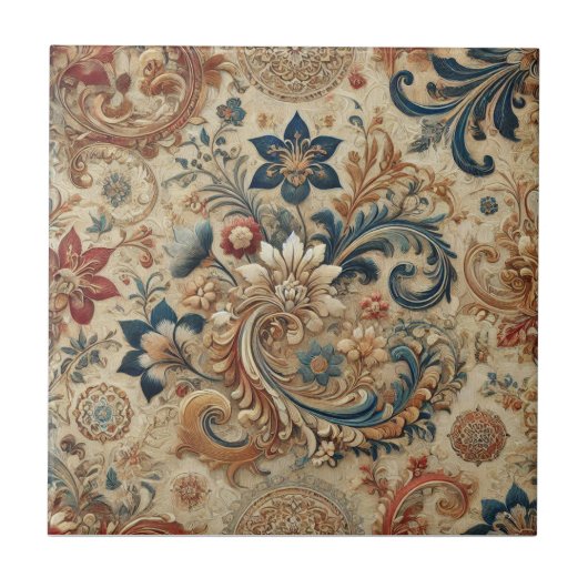 Verziertes Vintages Blumenmuster 2 Fliese (Vorderseite)