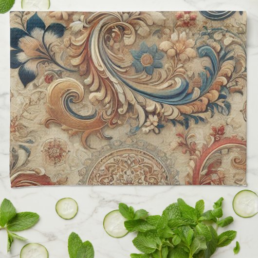 Verziertes Vintages Blumenmuster 2 Geschirrtuch (Gefaltet)