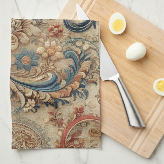 Verziertes Vintages Blumenmuster 2 Geschirrtuch (Viertel Falte)