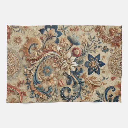 Verziertes Vintages Blumenmuster 2 Geschirrtuch (Horizontal)
