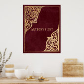 Verziertes Vintages Burgund und Gold Poster (Küche)