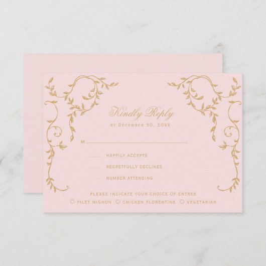 Verziertes Vintages Rosa Paris RSVP Karte (Vorne/Hinten)