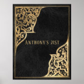 Verziertes Vintages Schwarz und Gold Poster (Vorne)