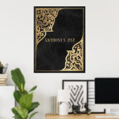 Verziertes Vintages Schwarz und Gold Poster (Heimbüro)