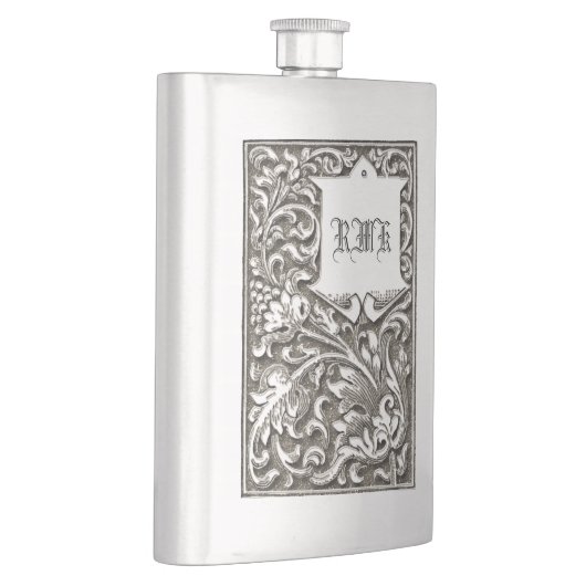 Verziertes Vintages Scrollmonogramm Flachmann (Rechts)