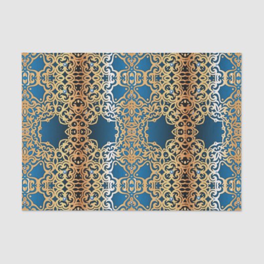 Verziertes Vintages Shiny-Gold- und Blue-Juwelier- Seidenpapier (Vorderseite)