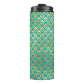 Verziertes Vintages Türkis und Goldpfau Thermosbecher (Vorderseite)