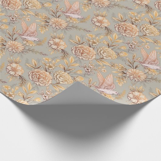 Verziertes Vogelblumenmuster Geschenkpapier (Ecke)