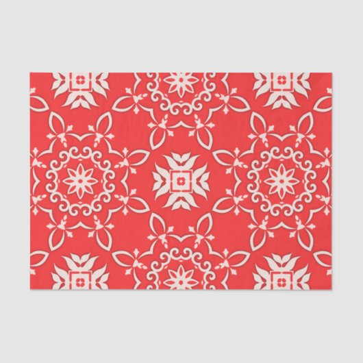 Verziertes Weihnachtsmuster in Rot und Weiß Seidenpapier (Vorderseite)