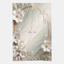 Verziertes weißes Blumenküchenhandtuch